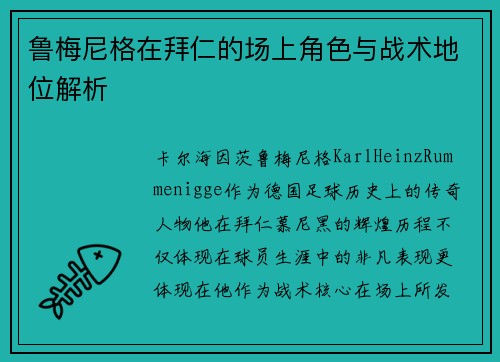 鲁梅尼格在拜仁的场上角色与战术地位解析 鲁梅尼格在拜仁的场上角色与战术地位解析